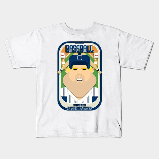 Baseball Blue Pinstripes - Rhubarb Pitchbatter - Sven version Kids T-Shirt by Boxedspapercrafts